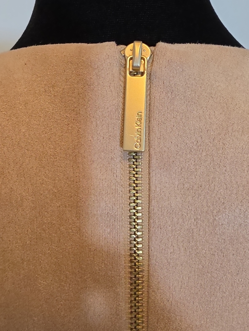 Calvin Klein Camel Tan Faux Suede Puff Short Sleeve Sheath Dress Size 10 - Picture 7 of 13